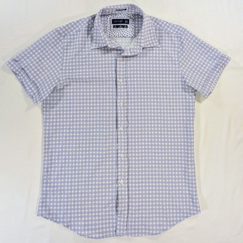 Cactus Man Ricky Singh Shirt Men’s Small Short Sleeve Button Up Purple Check